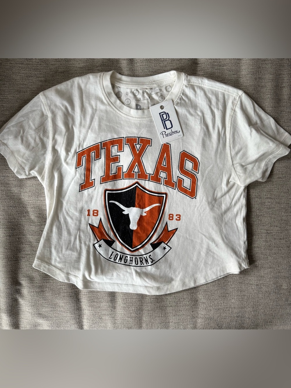 Pressbox Cream Texas Longhorns Buckler Vintage Cropped T-Shirt